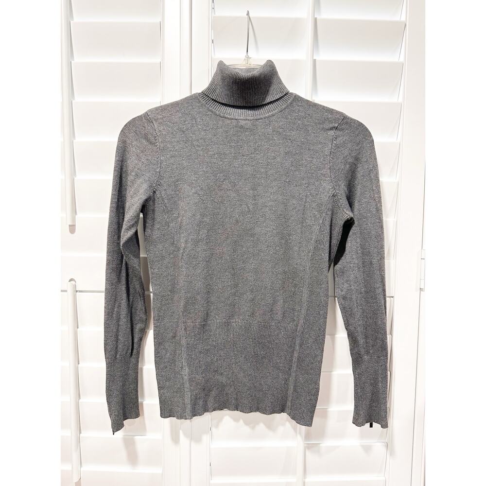 Cache Ribbed Turtleneck Sweater Size M Zip Cuff Fitted Gray